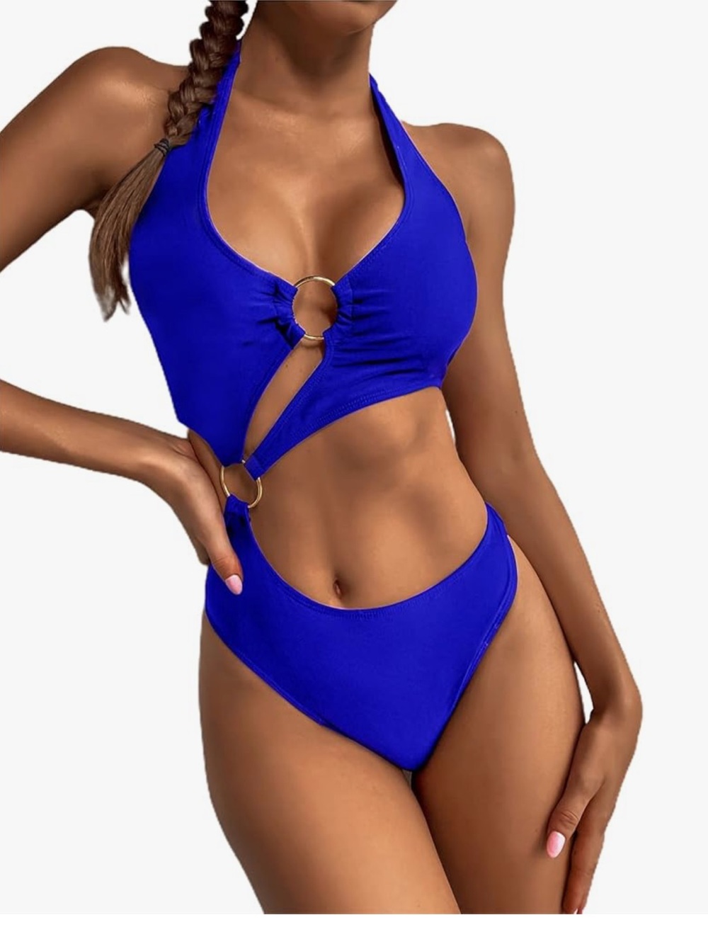 Blue Ring-Front Cutout One-Piece Swimsuit